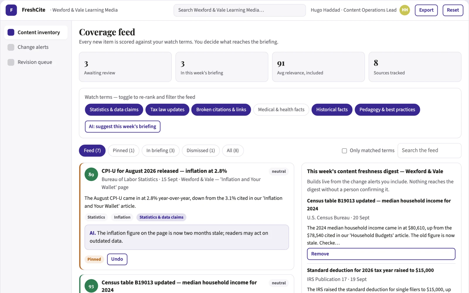 What Content refresh subscription looks like