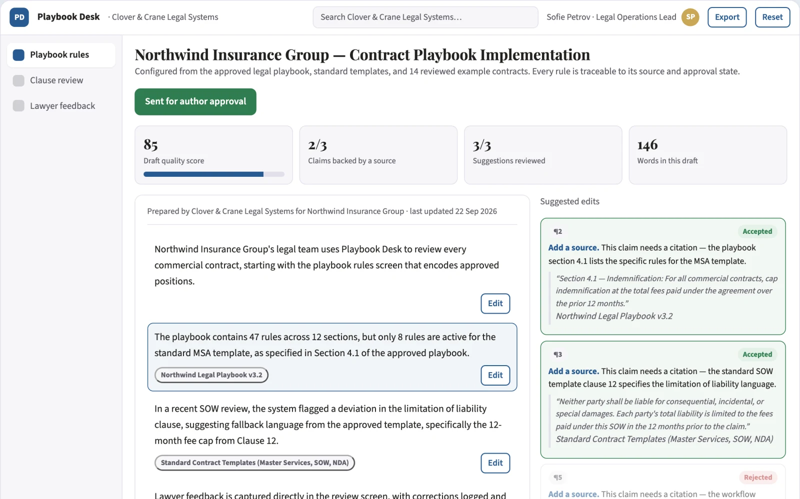 What Contract playbook implementation looks like