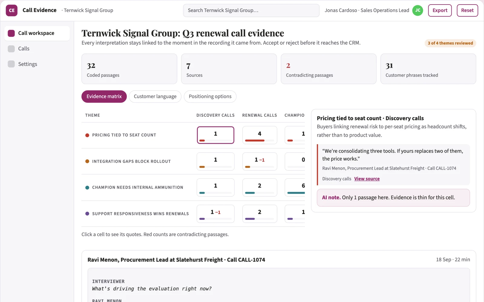 What Conversation evidence and follow-up workspace looks like