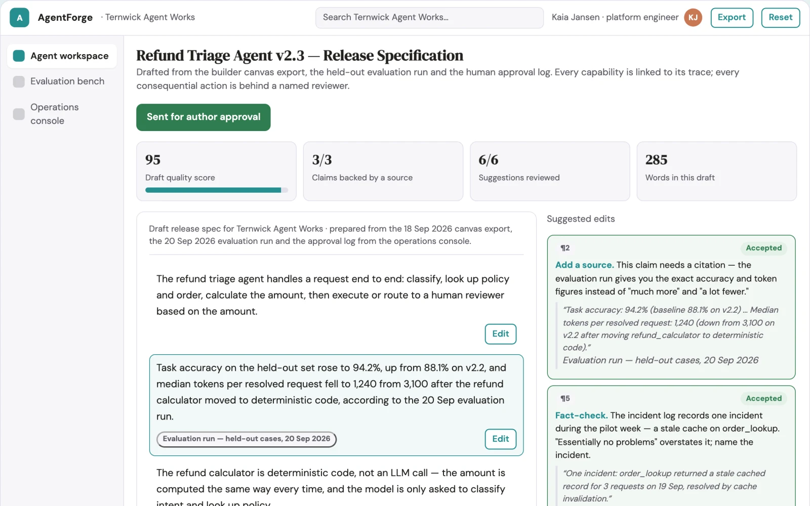 What Conversational agent build and operations workspace looks like