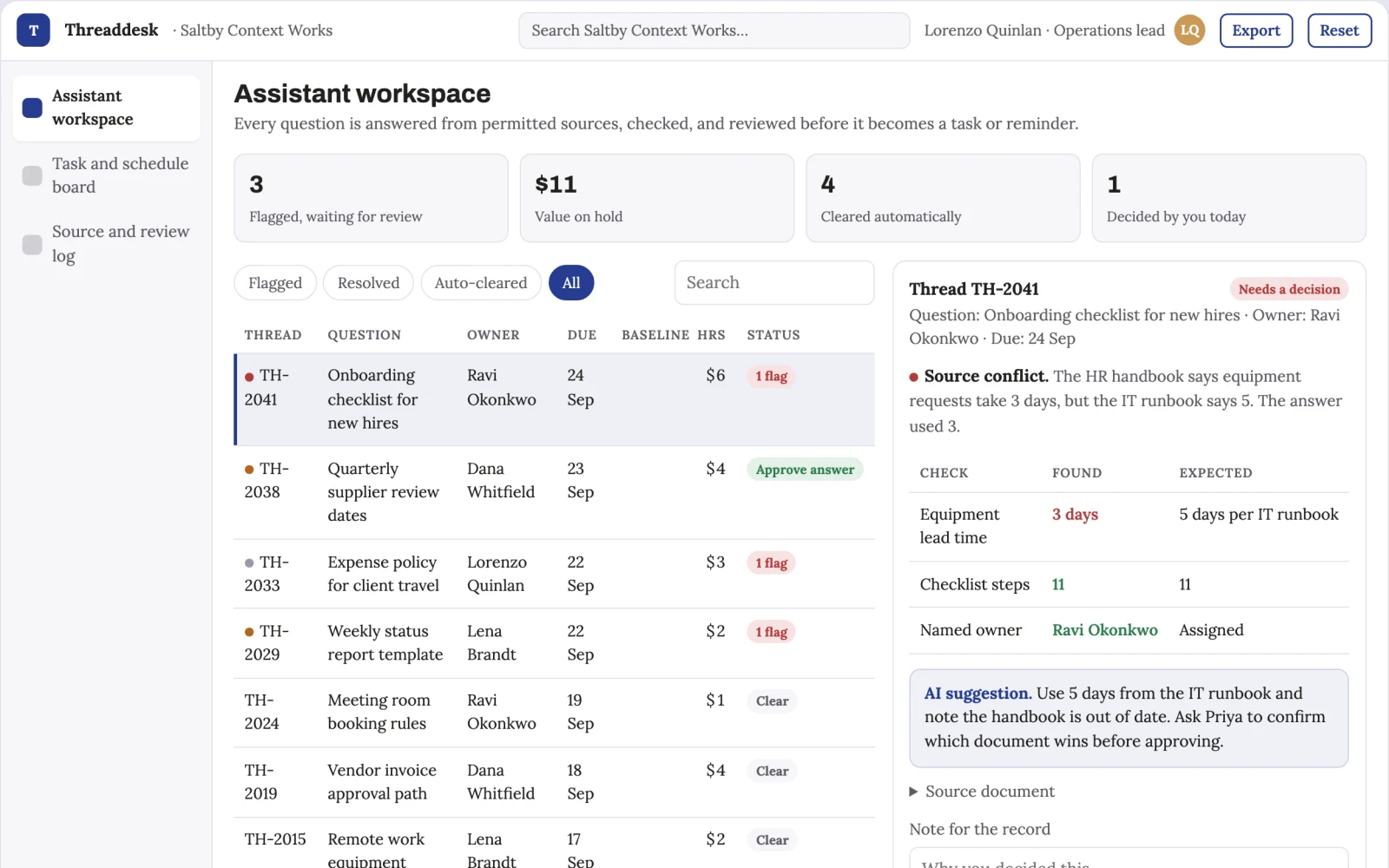 What Conversational assistant and task coordination portal looks like