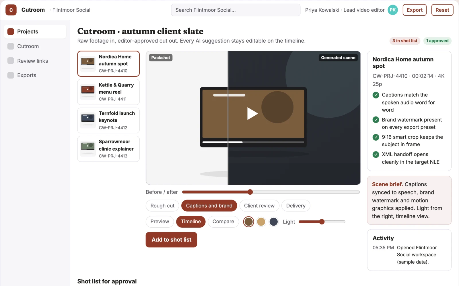 What Conversational video edit and review workbench looks like