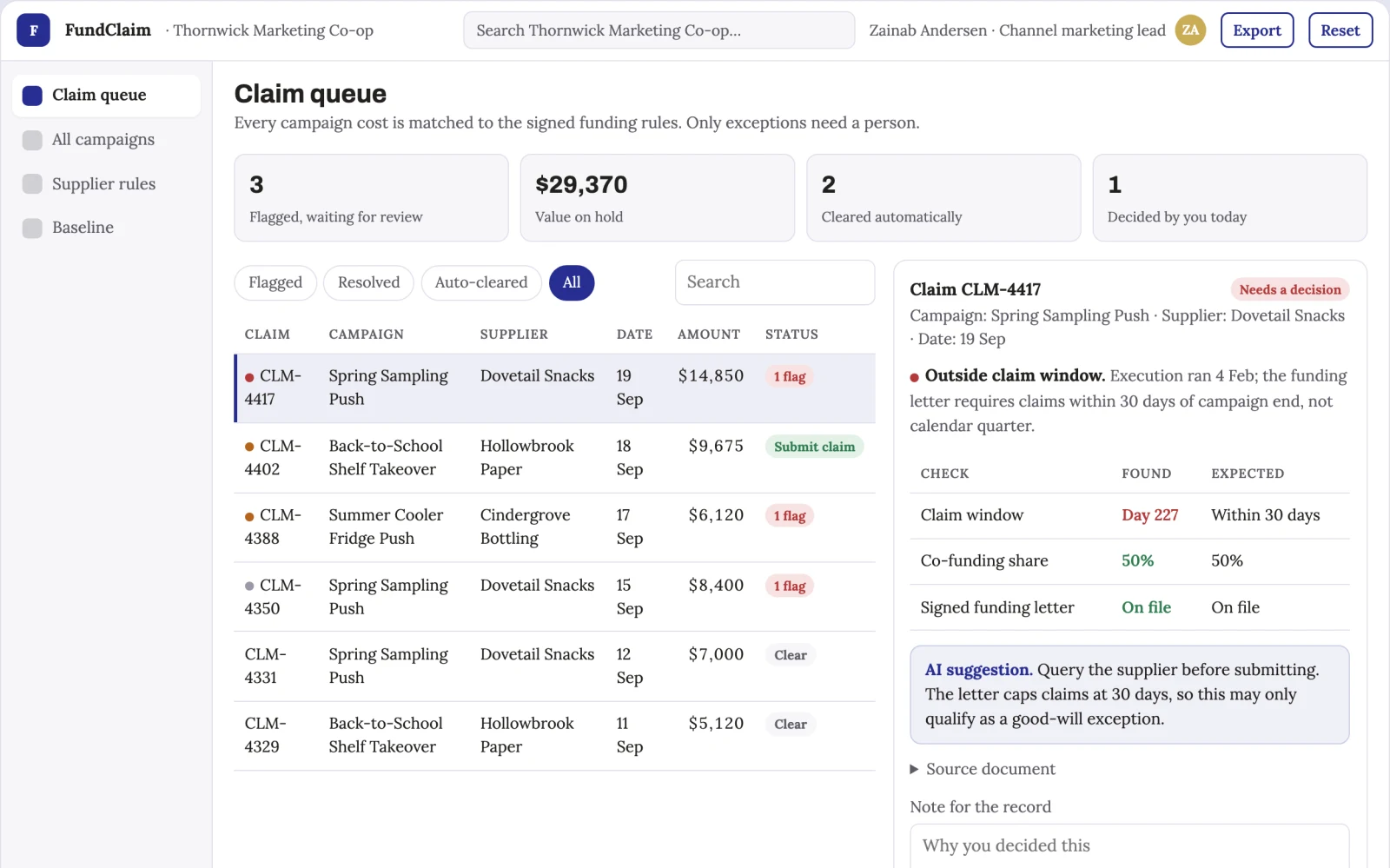 What Cooperative marketing fund claim builder looks like