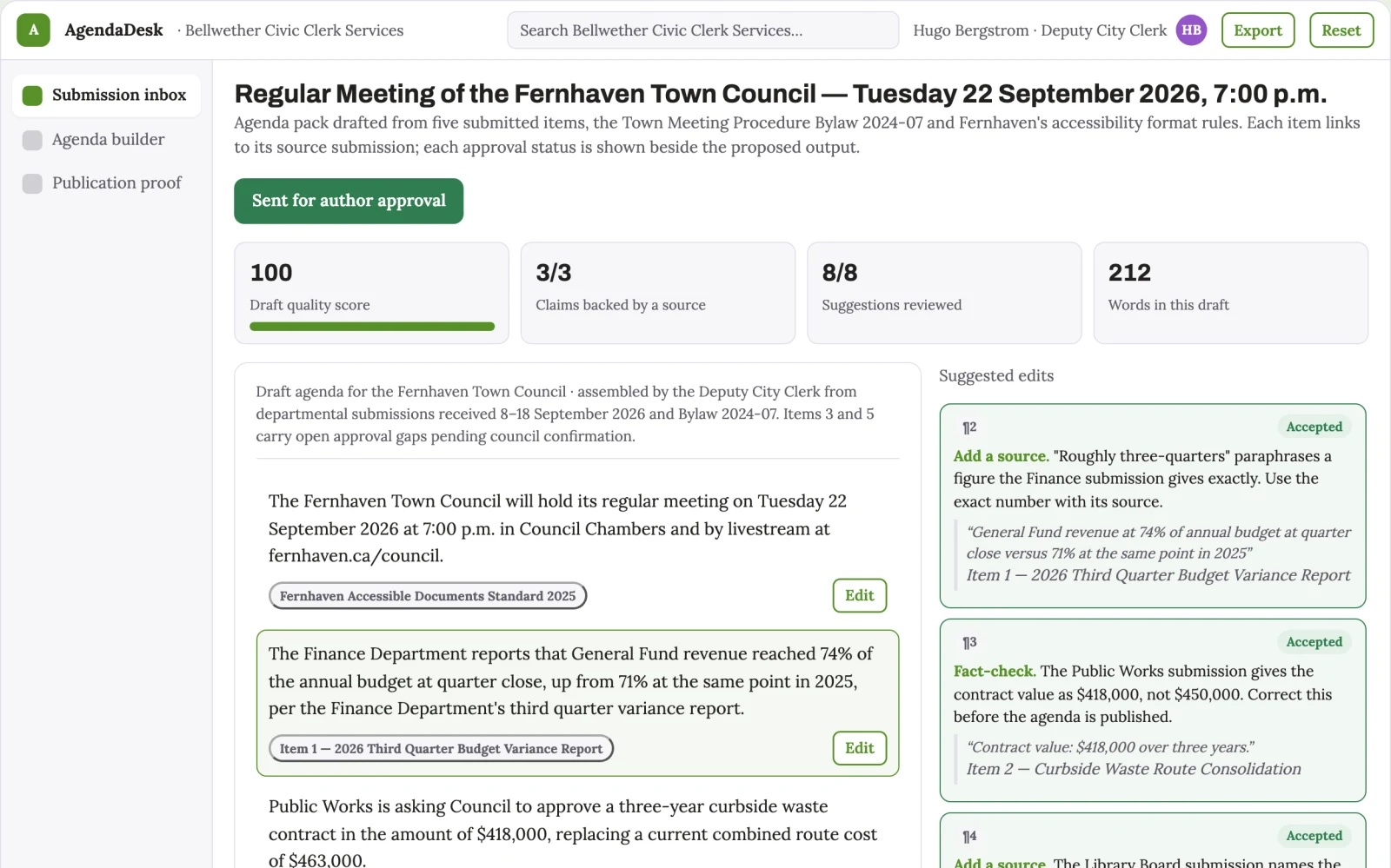 What Council agenda assembly desk looks like