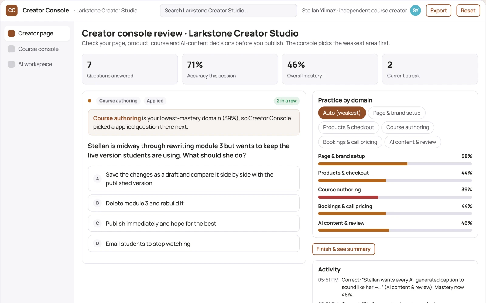 What Creator link-in-bio monetization and course console looks like