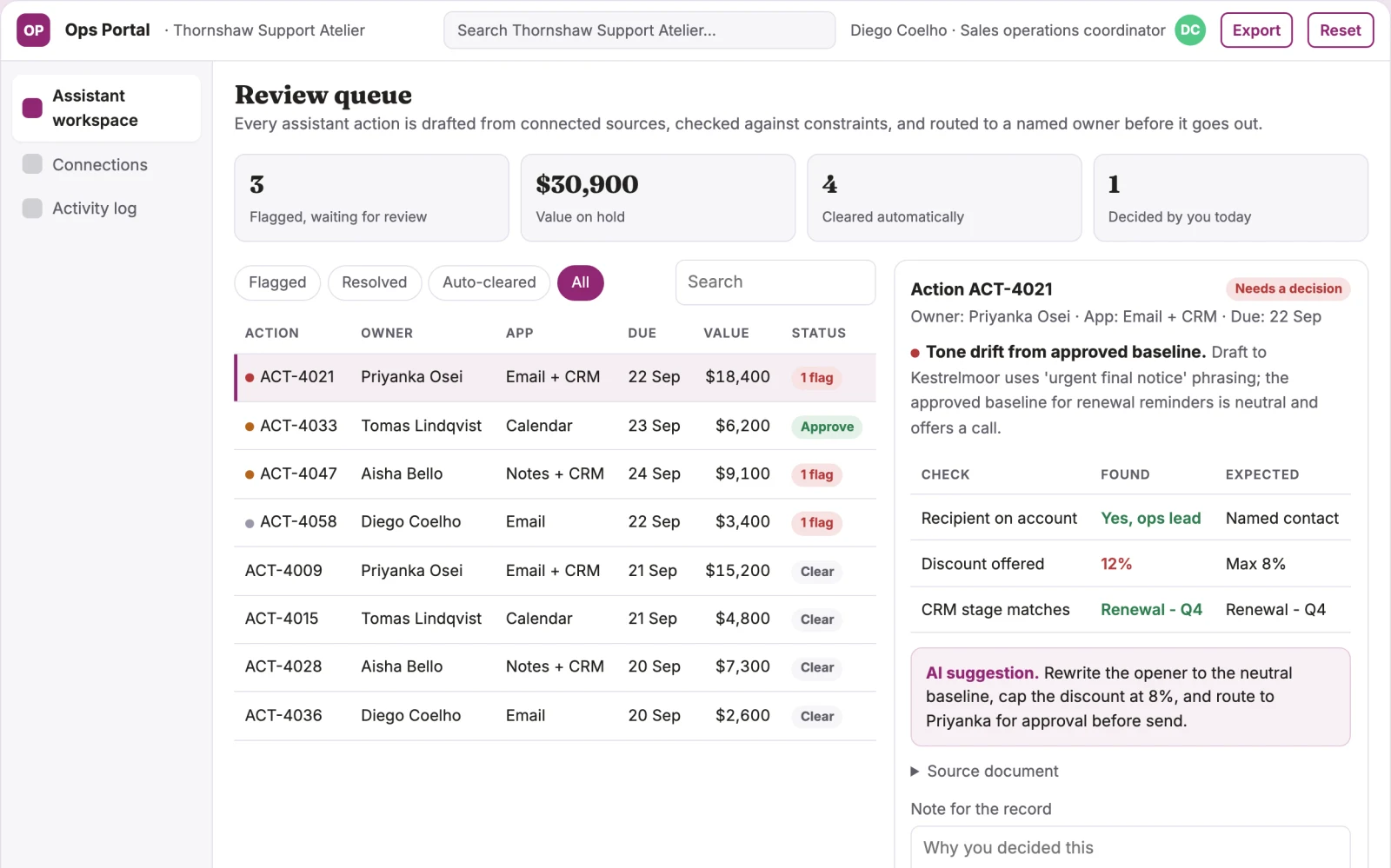 What Cross-app assistant operations portal looks like