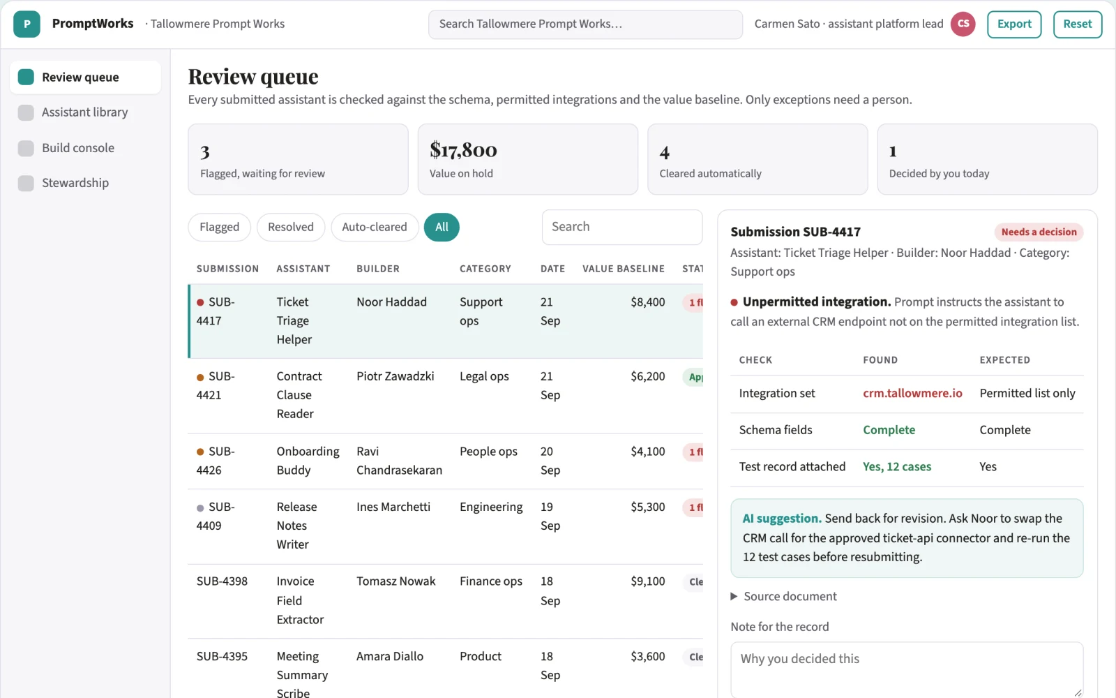 What Custom AI assistant directory and build console looks like