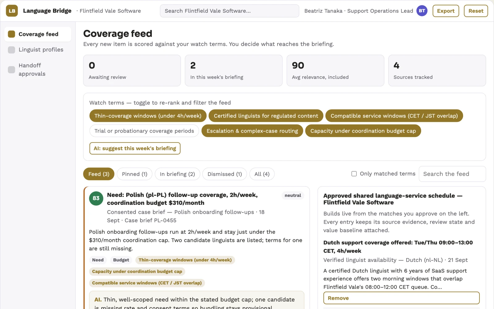 What Customer support language capacity broker looks like