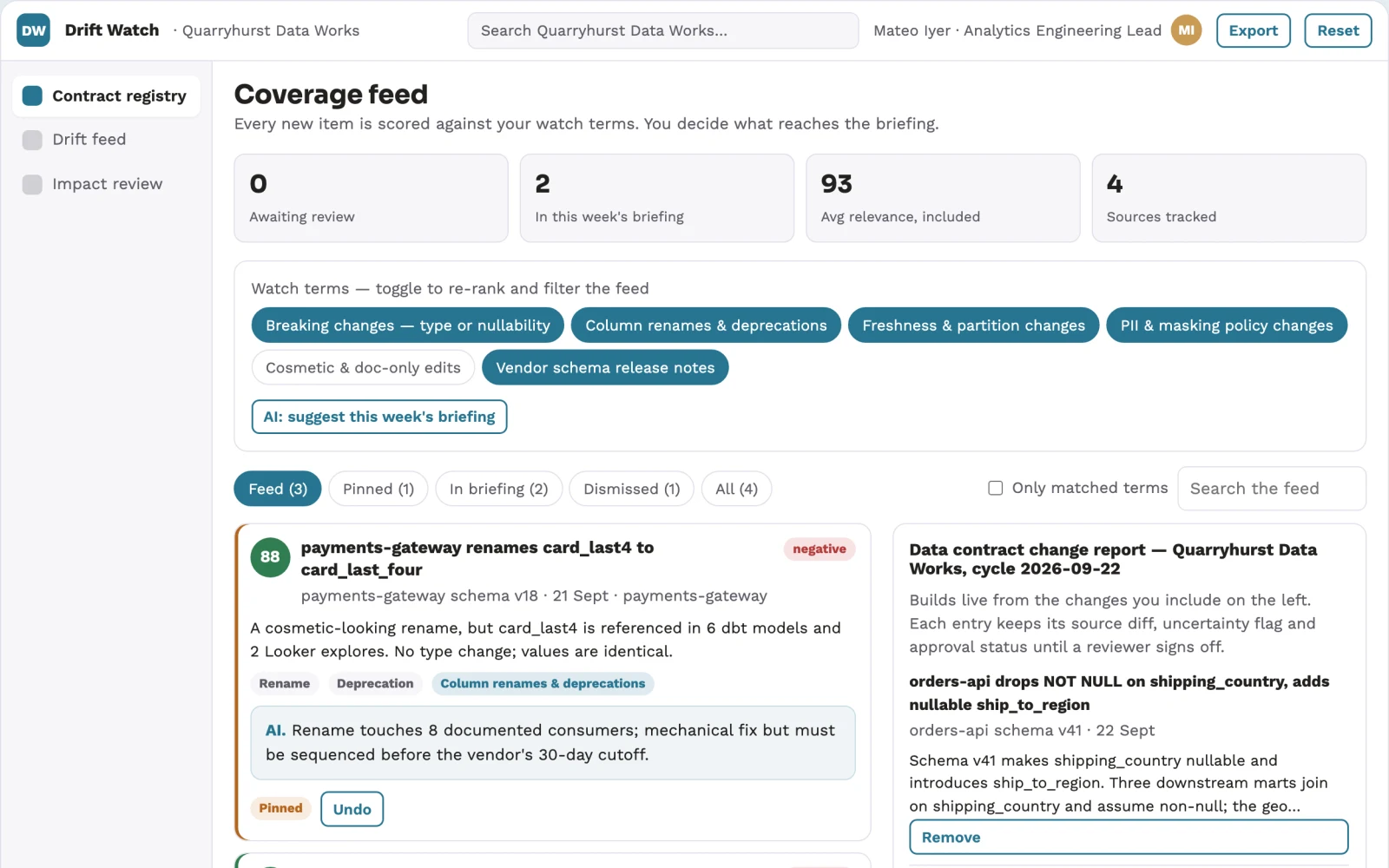 What Data contract drift watch looks like