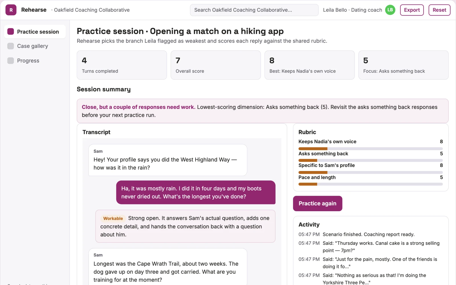 What Dating message and profile practice studio looks like