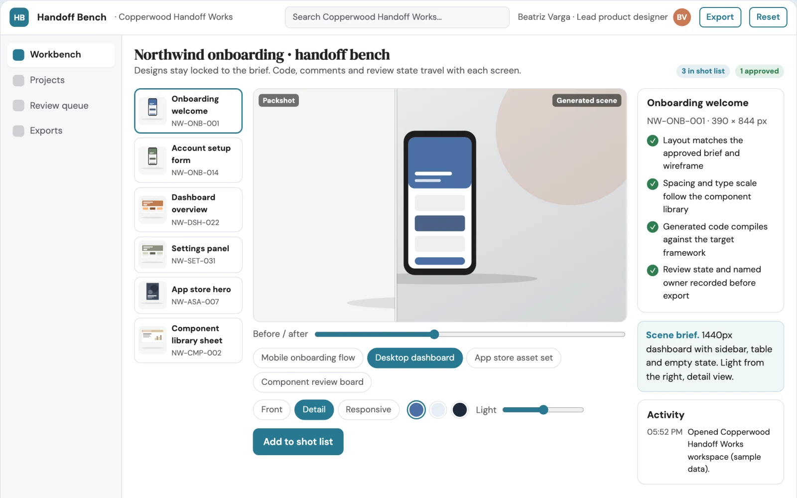 What Design-to-code production workbench looks like