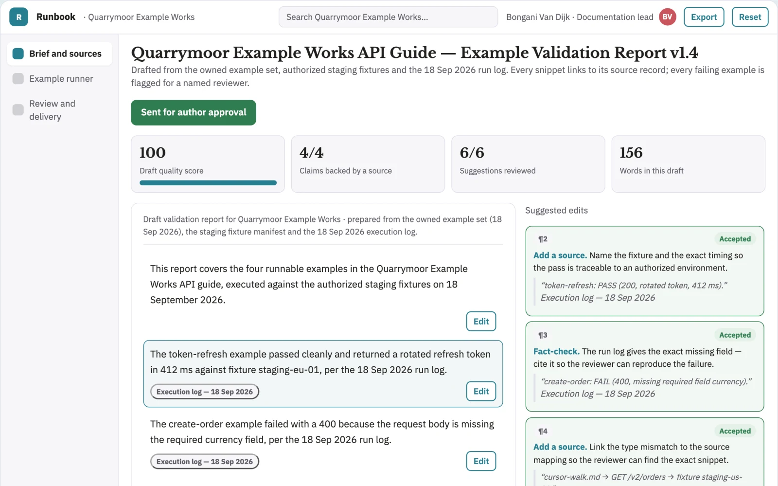 What Developer documentation example runner looks like