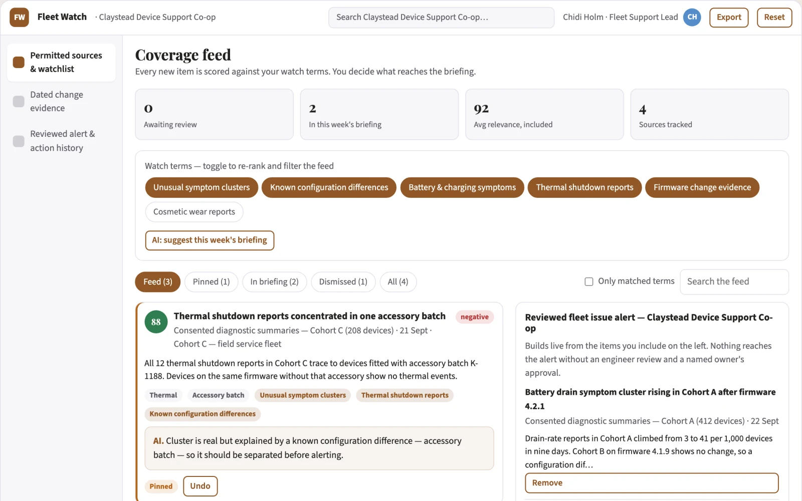 What Device fleet issue early-warning service looks like
