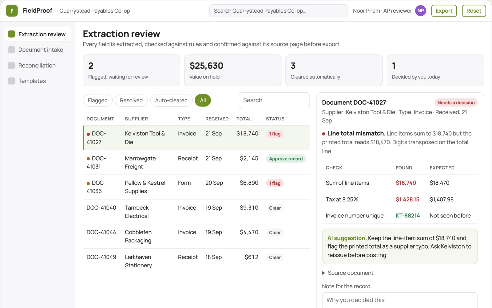 What Document data extraction and validation portal looks like