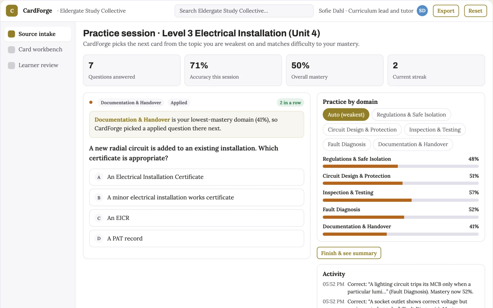 What Document-to-flashcard study and review workbench looks like