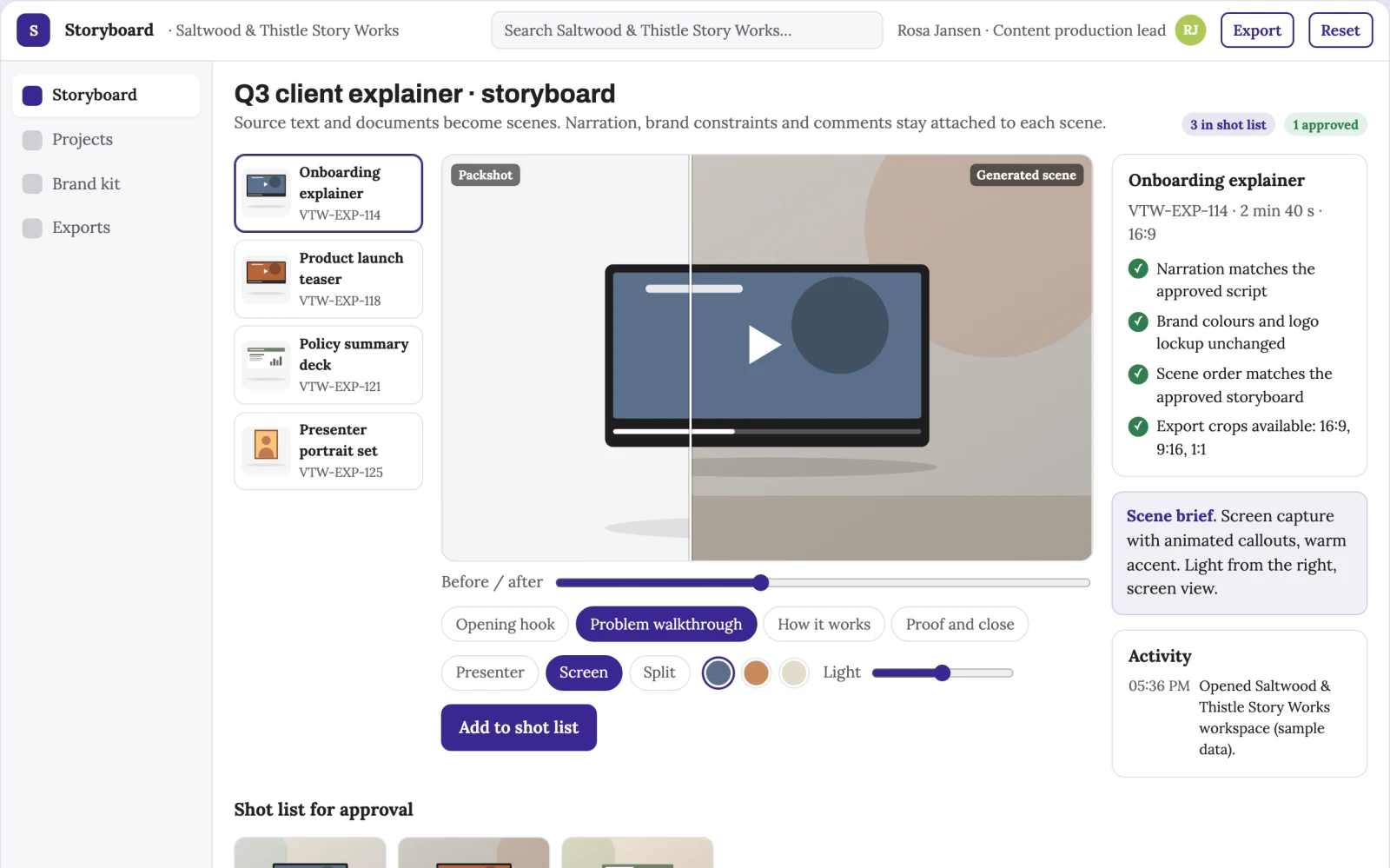 What Document-to-video production workbench with managed review looks like