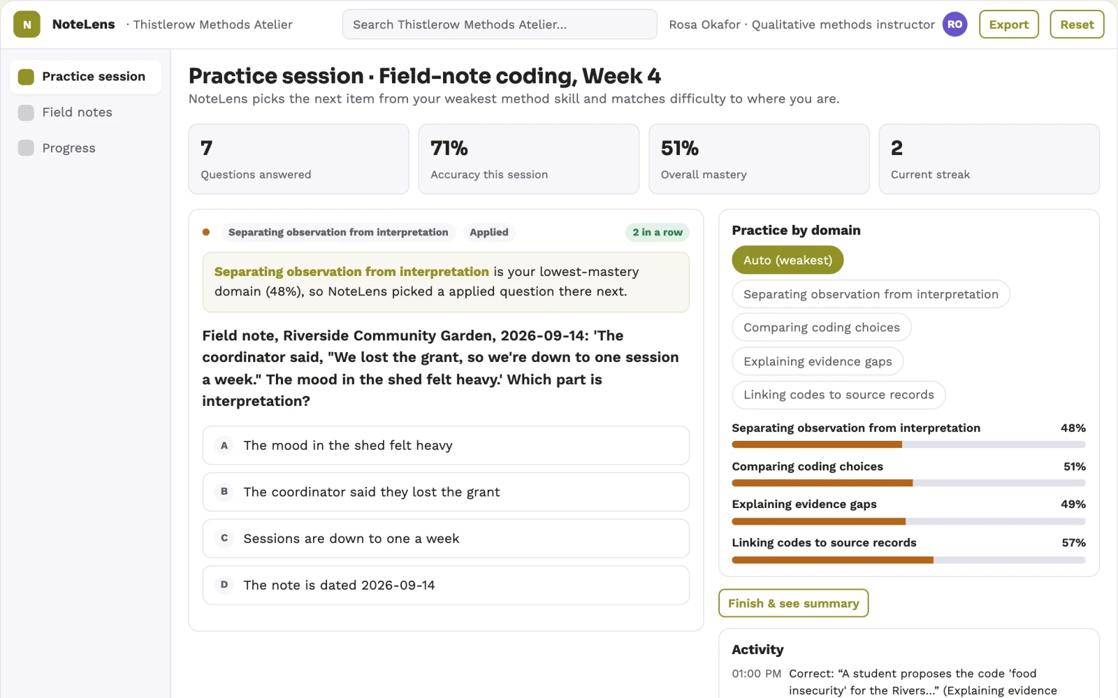 What Educational field-note coding lab looks like