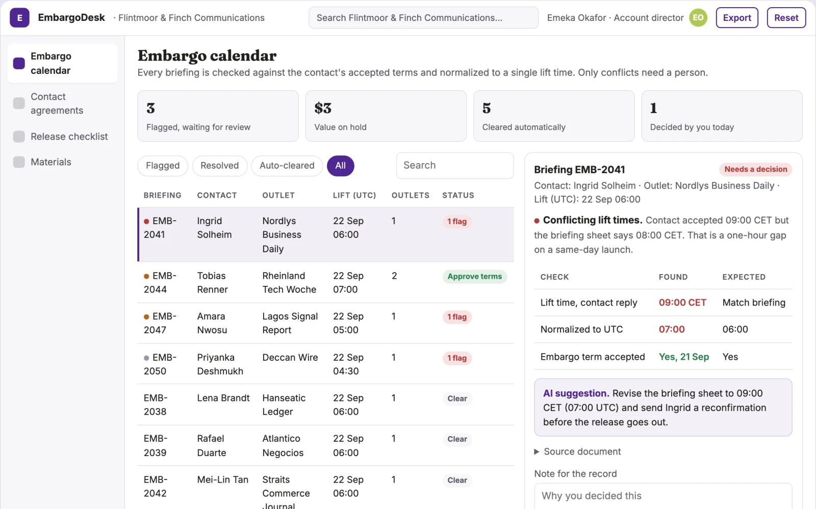 What Embargo coordination workspace looks like