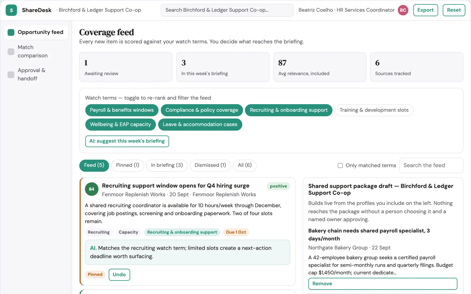 What Employee support service capacity exchange looks like