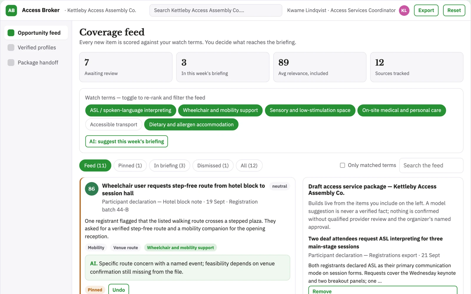 What Event accessible participation service broker looks like