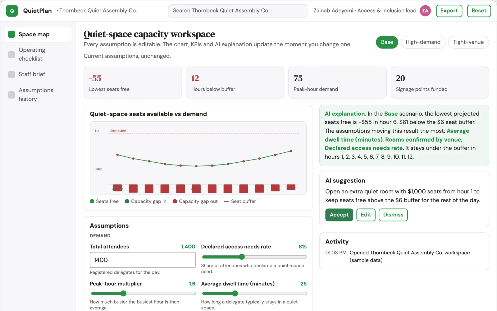What Event quiet-space design planner looks like