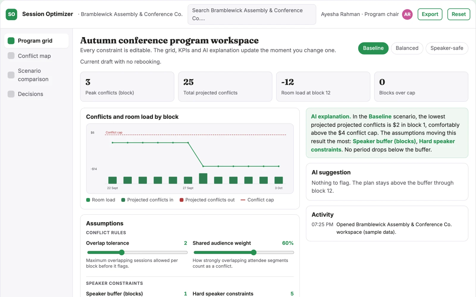 What Event session conflict optimizer looks like