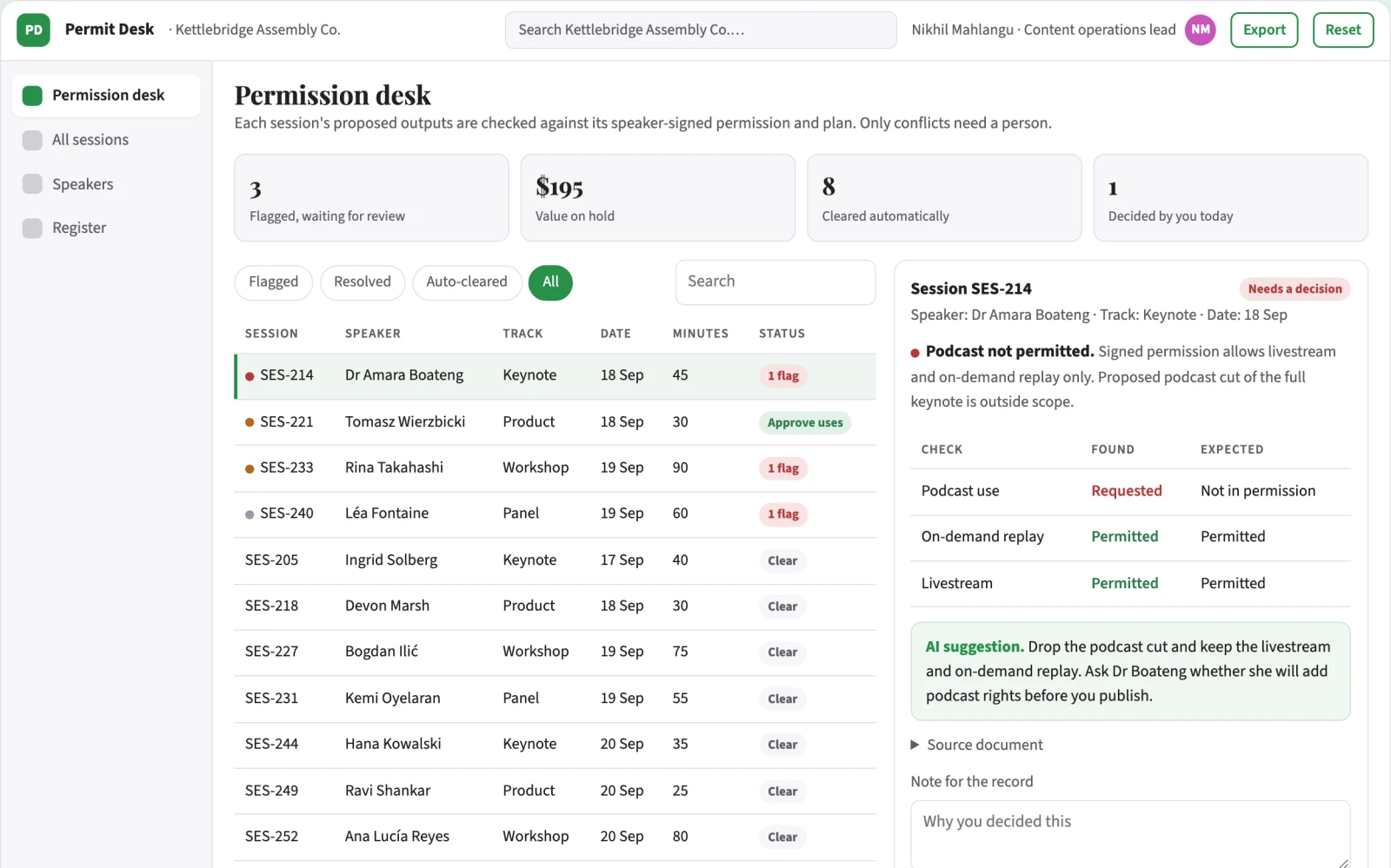 What Event session recording permission desk looks like