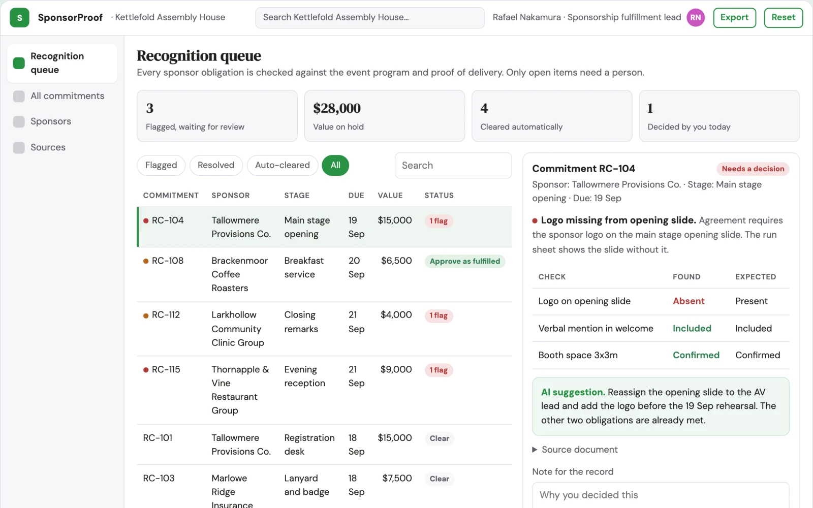 What Event sponsor recognition scheduler looks like