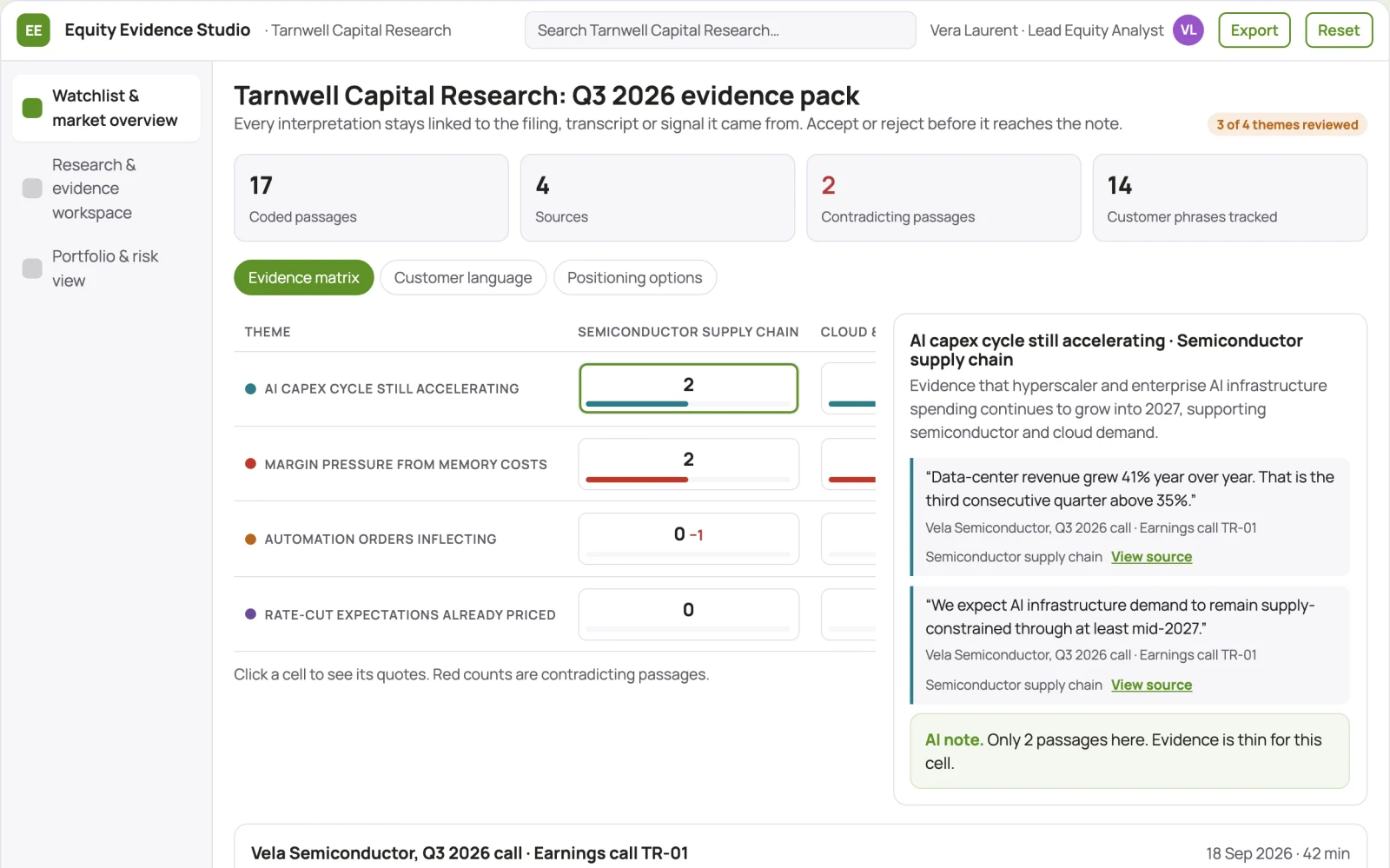 What Evidence-backed equity research and portfolio workspace looks like