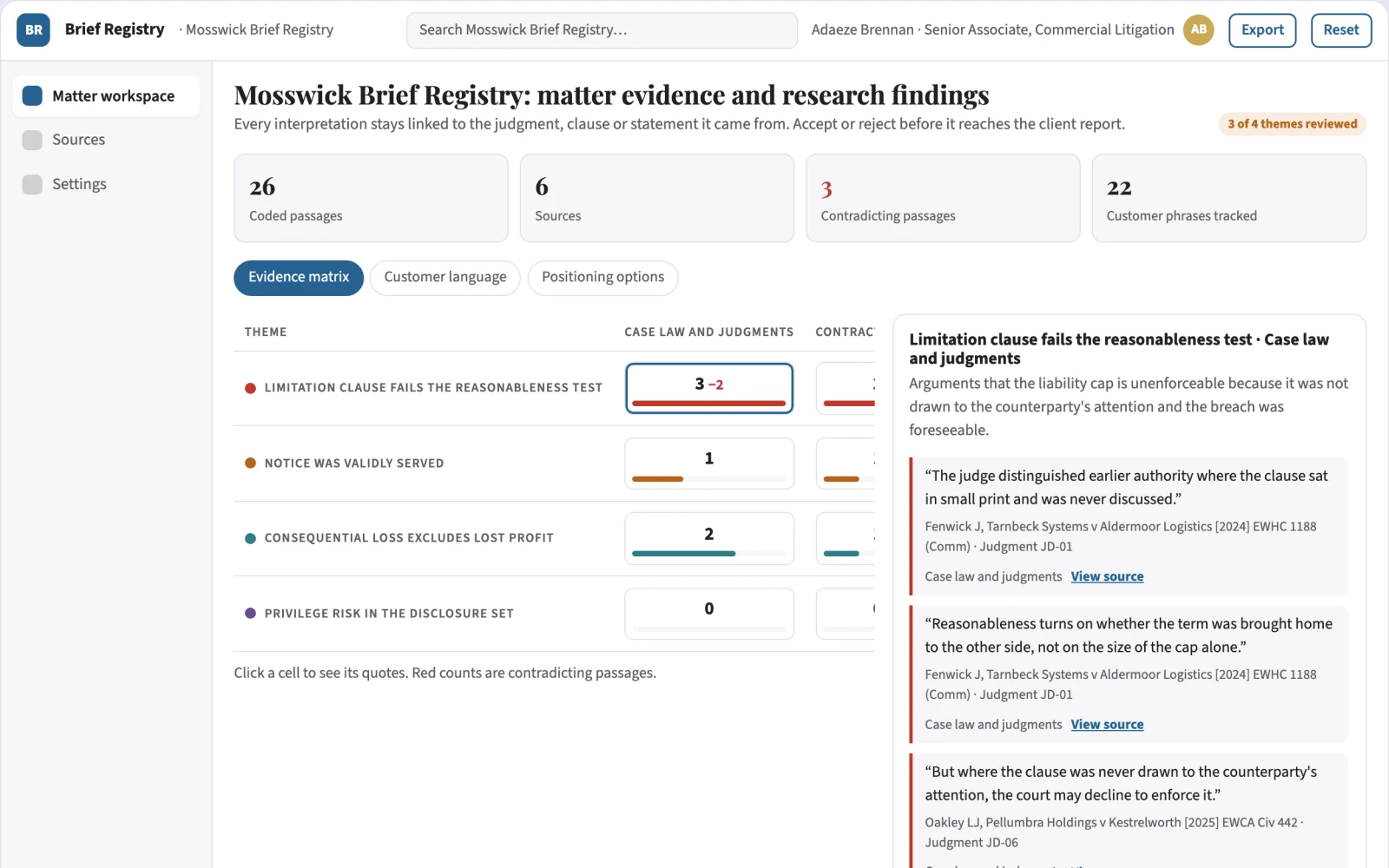 What Evidence-backed legal research and document review workspace looks like