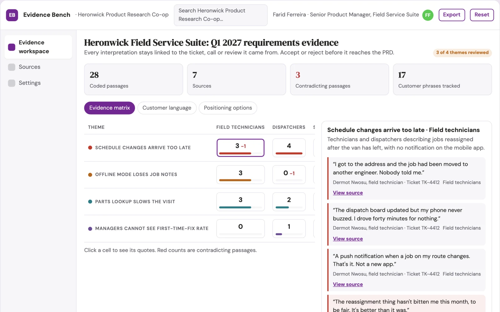 What Evidence-backed product feedback and content workbench looks like