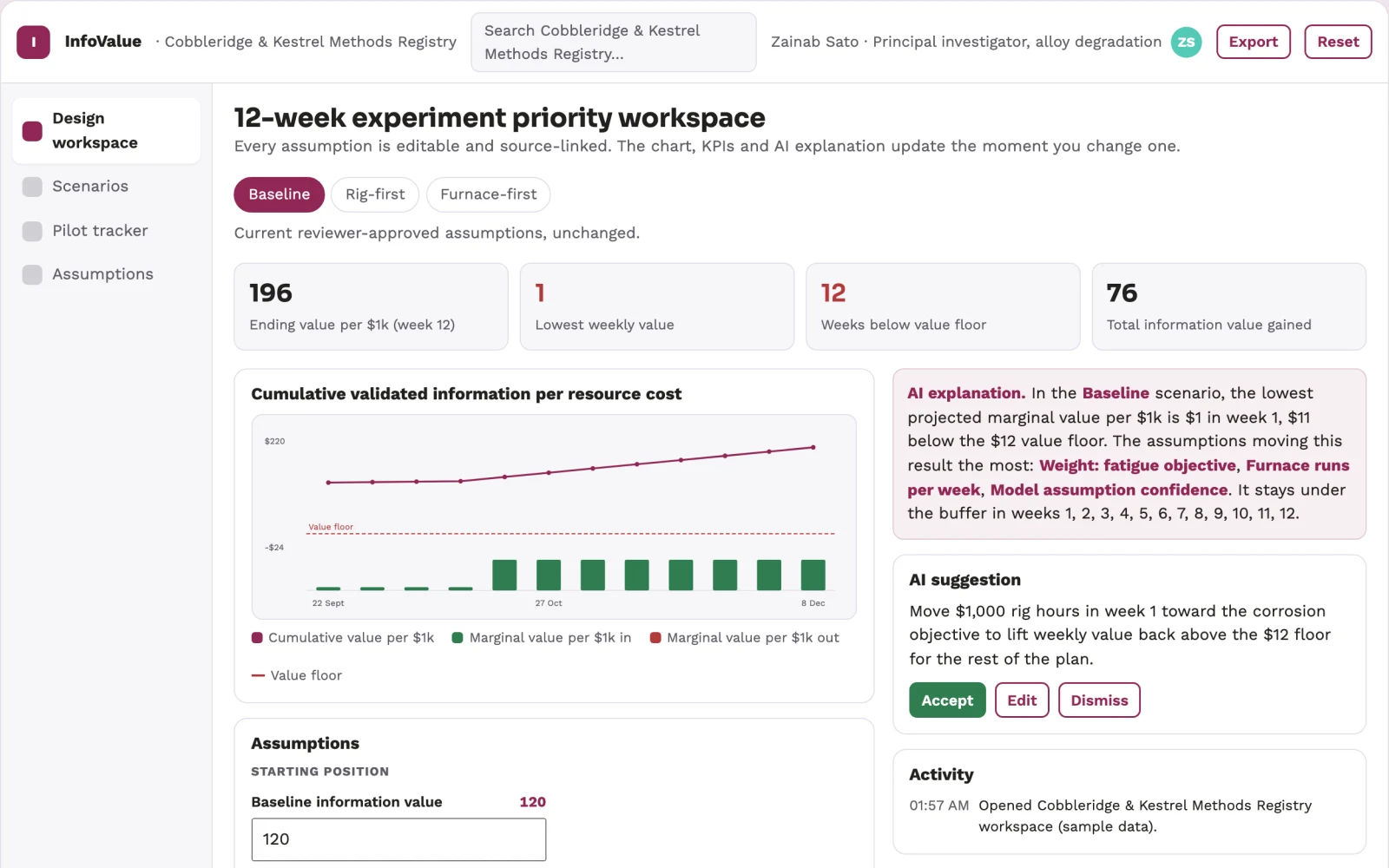 What Experimental design information-value workbench looks like