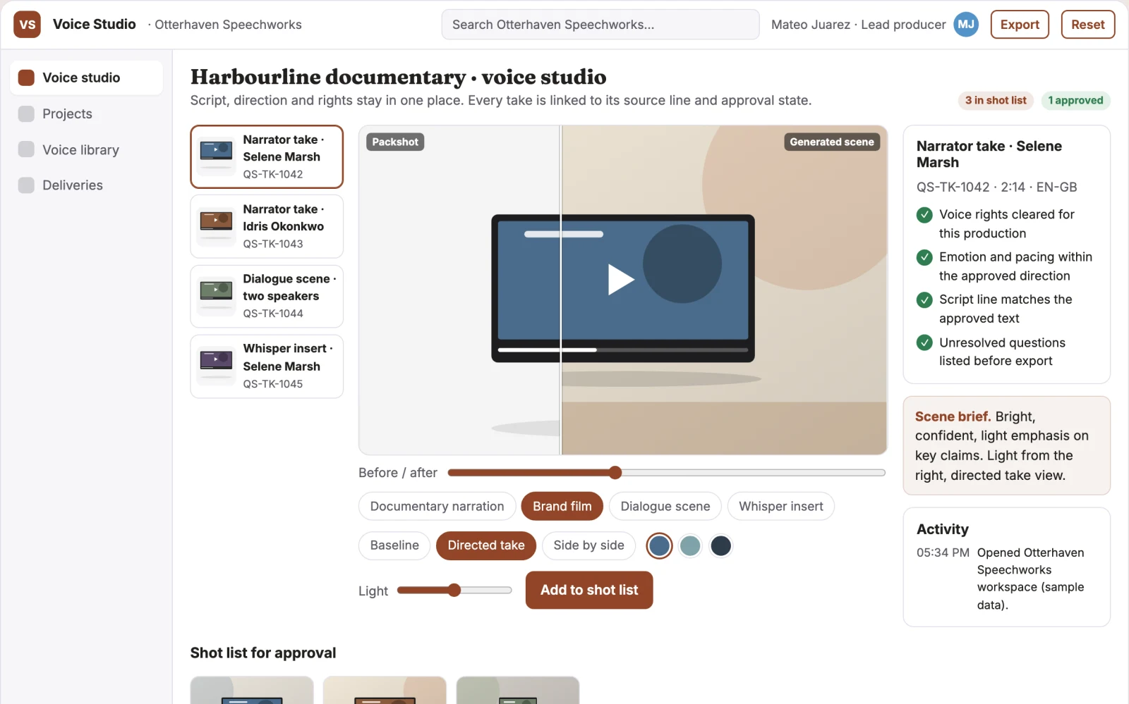What Expressive voiceover production and review studio looks like