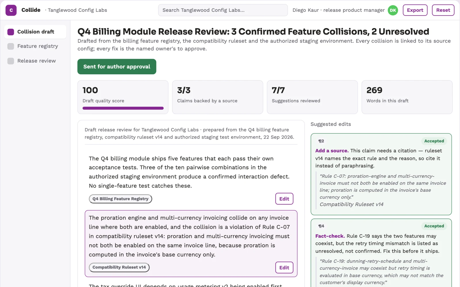 What Feature configuration collision explorer looks like