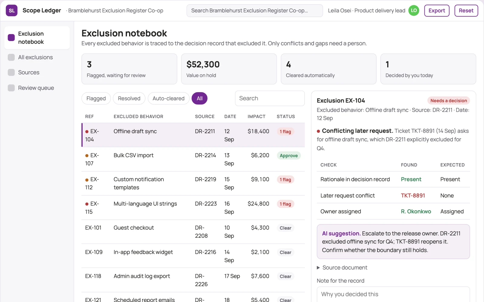 What Feature scope exclusion notebook looks like