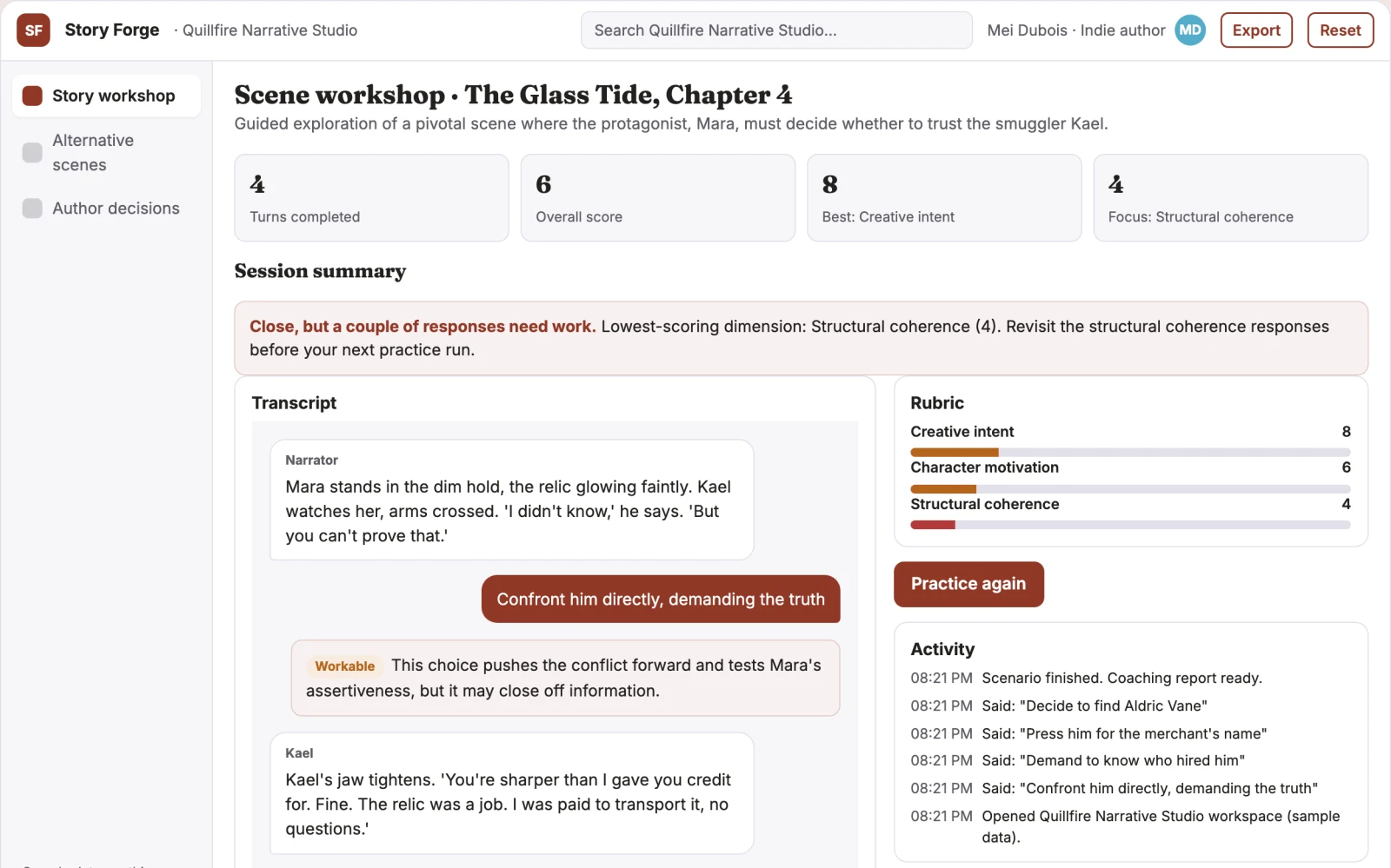 What Fiction development workshop looks like