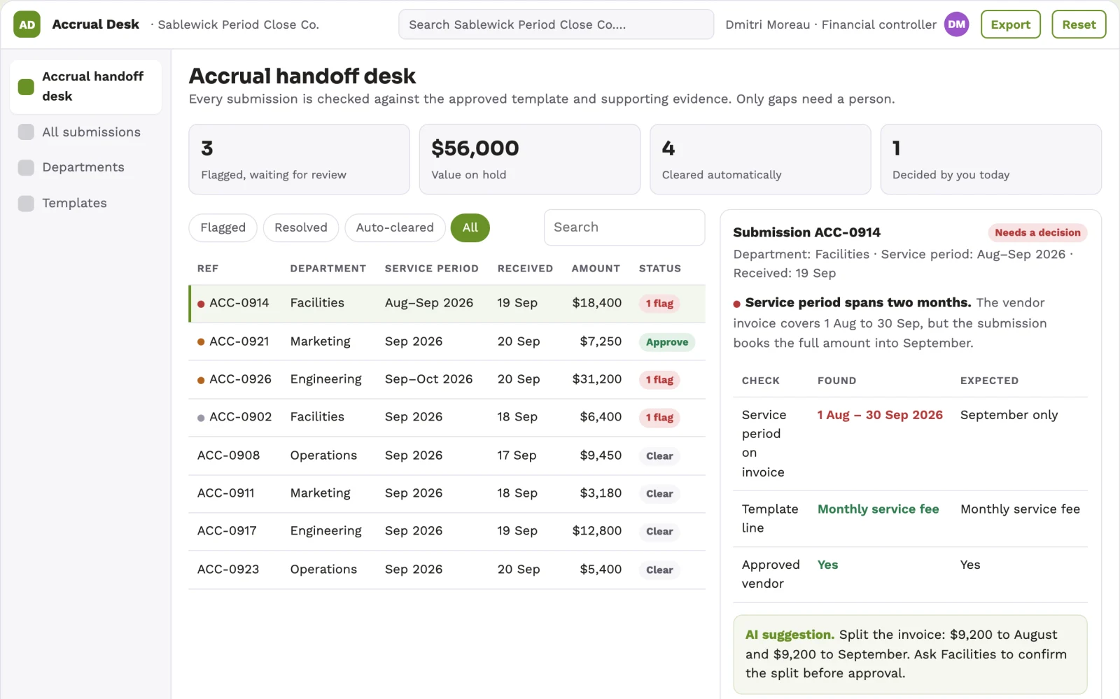 What Finance accrual handoff desk looks like