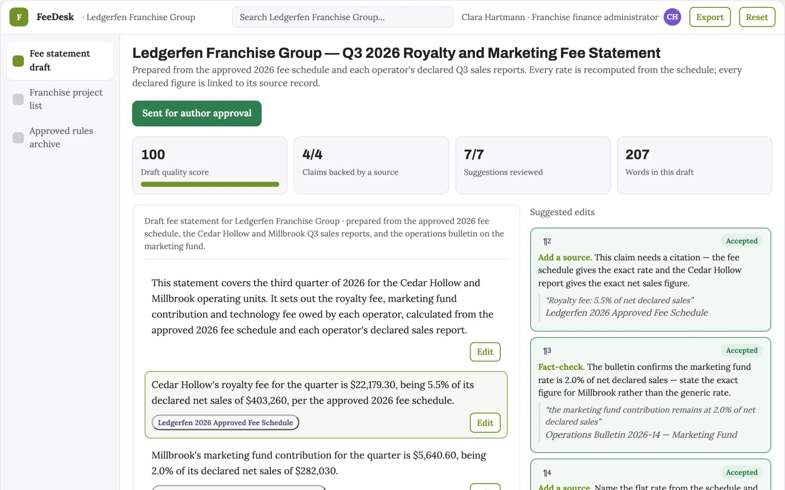 What Franchise fee statement preparation looks like