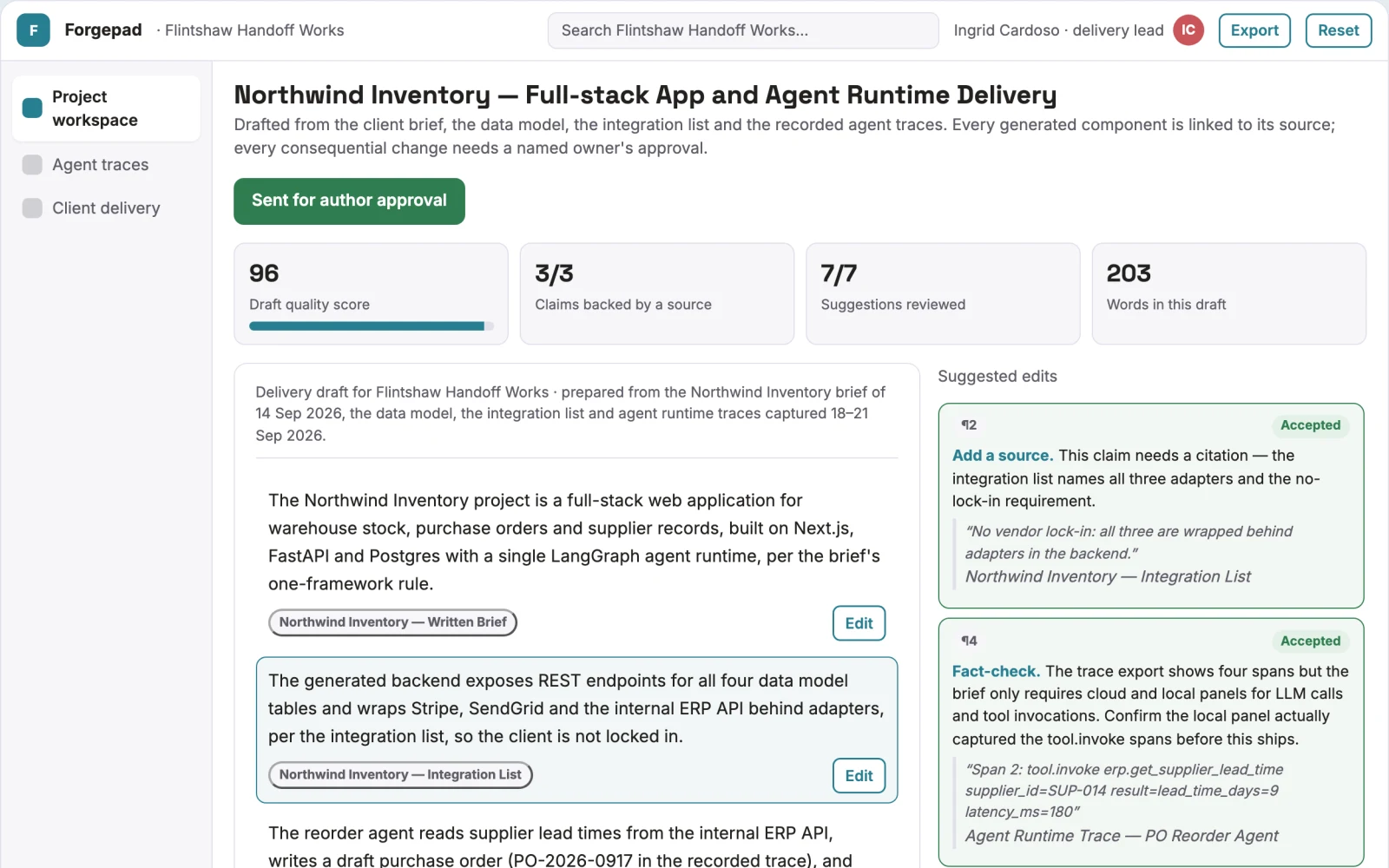 What Full-stack app and agent delivery workspace looks like
