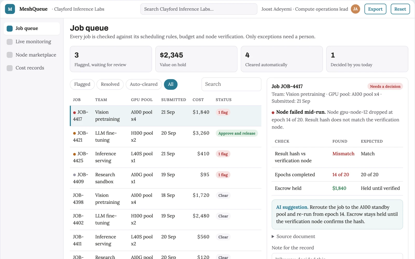 What GPU compute job coordination portal looks like