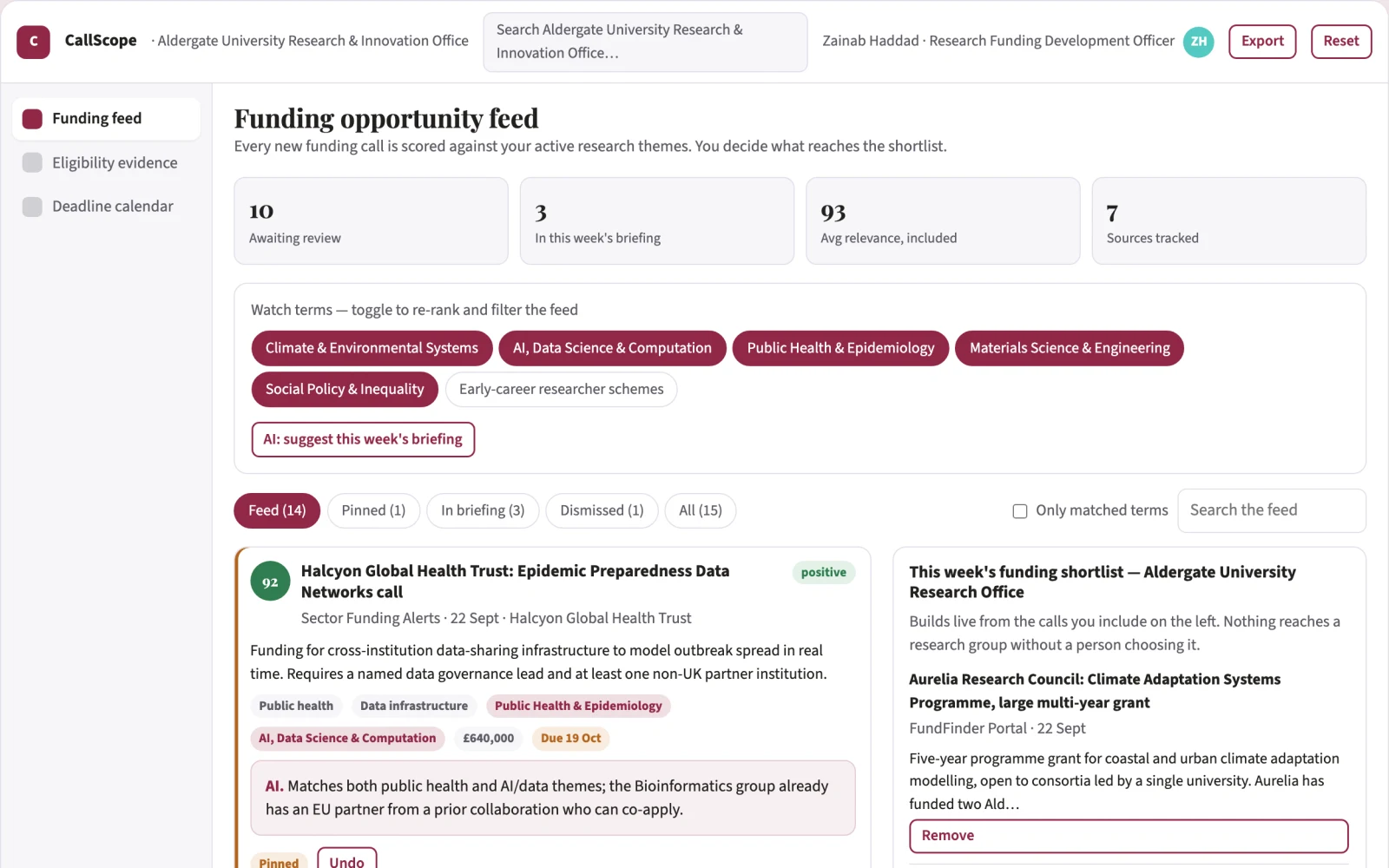 What Grant opportunity matching looks like