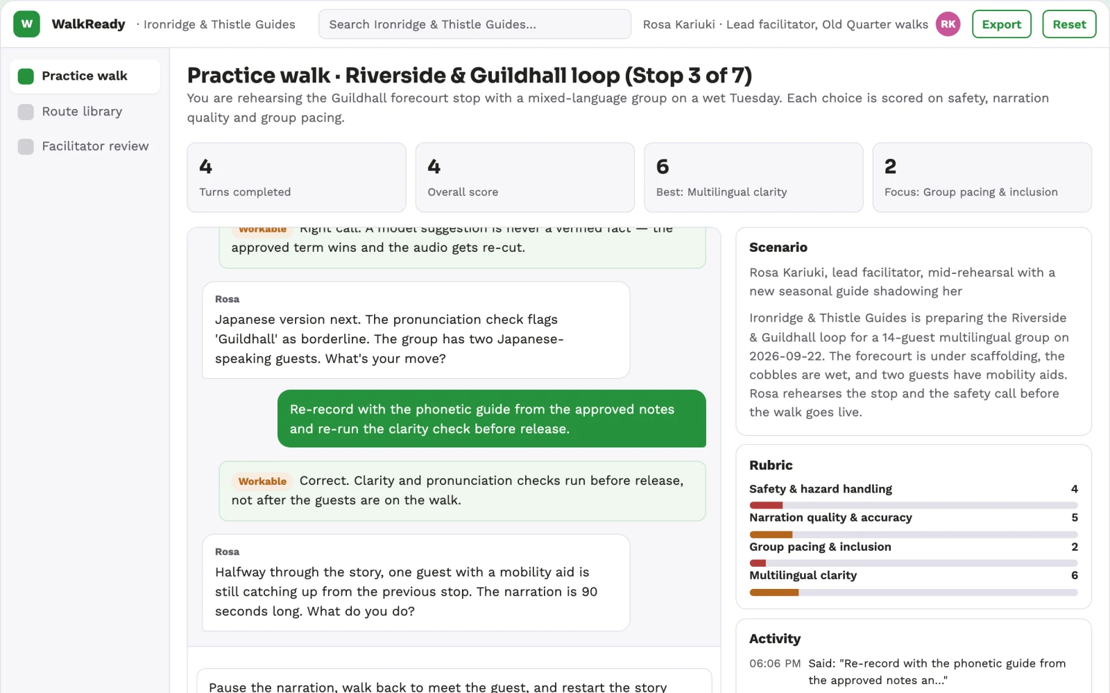 What Guided audio walk and safe route practice platform looks like