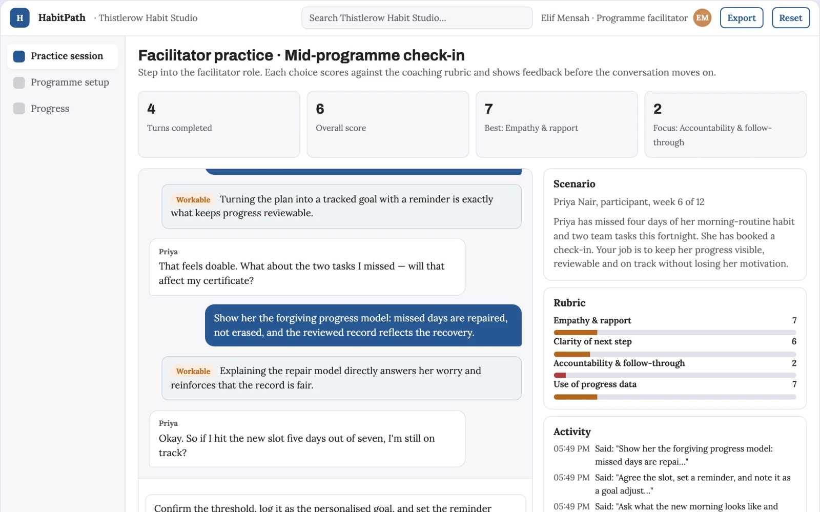 What Habit and task progress practice platform looks like