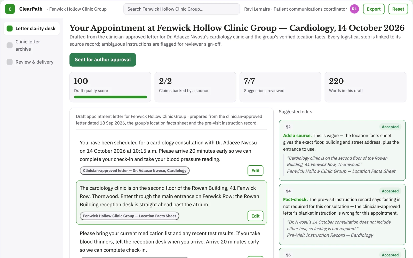 What Healthcare appointment letter clarity desk looks like