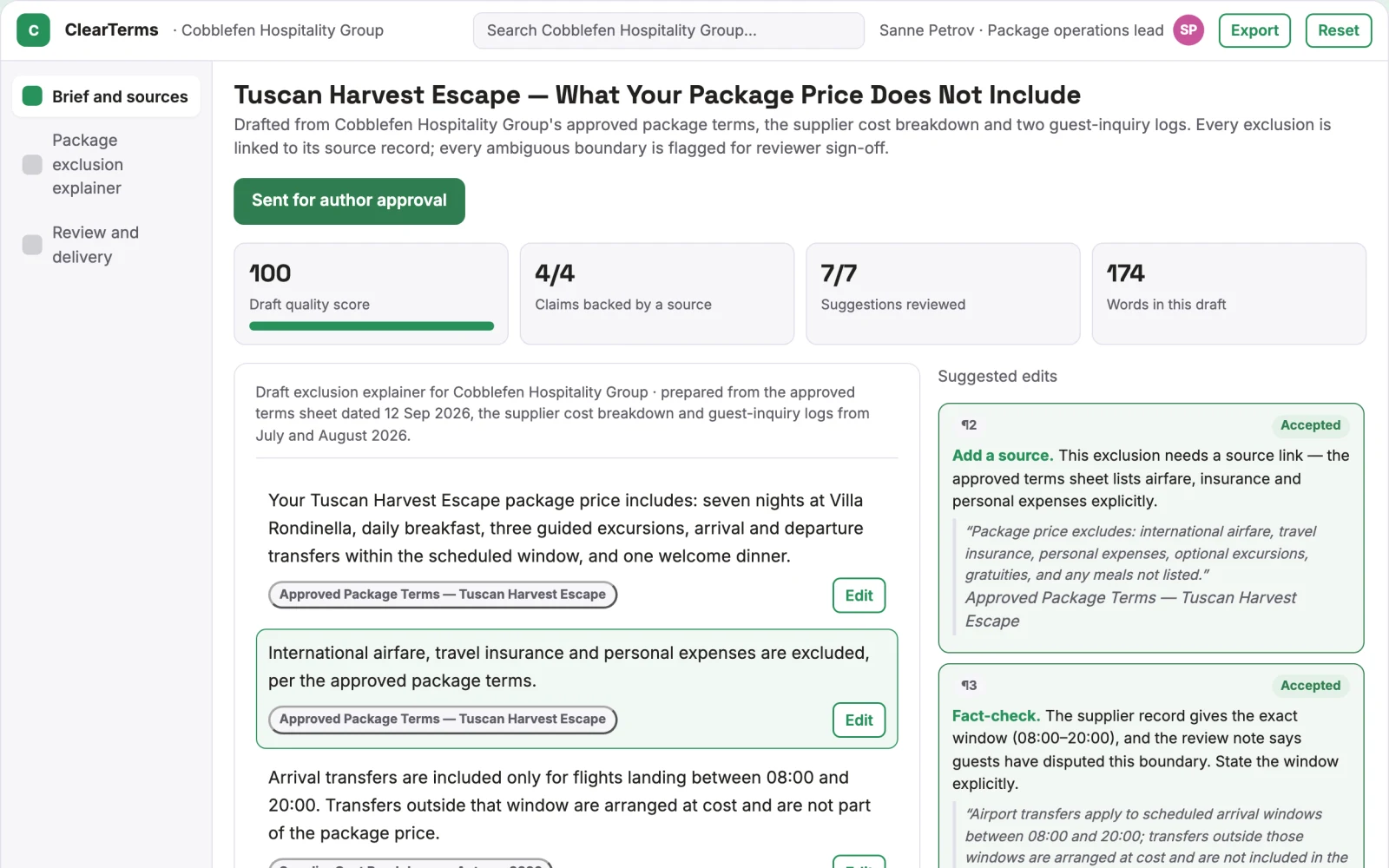 What Hospitality package exclusion explainer looks like