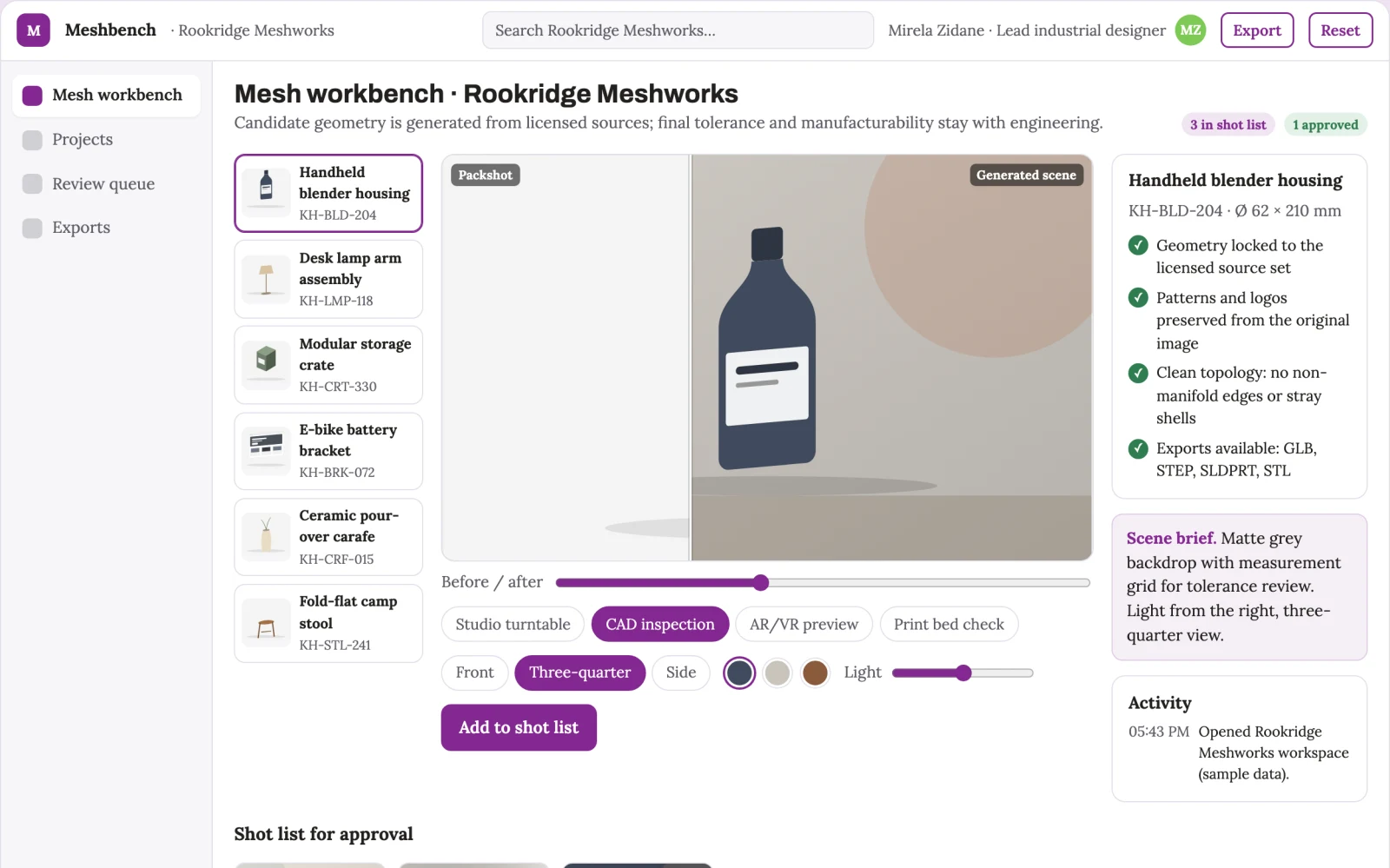 What Image-to-3D production and review workbench looks like
