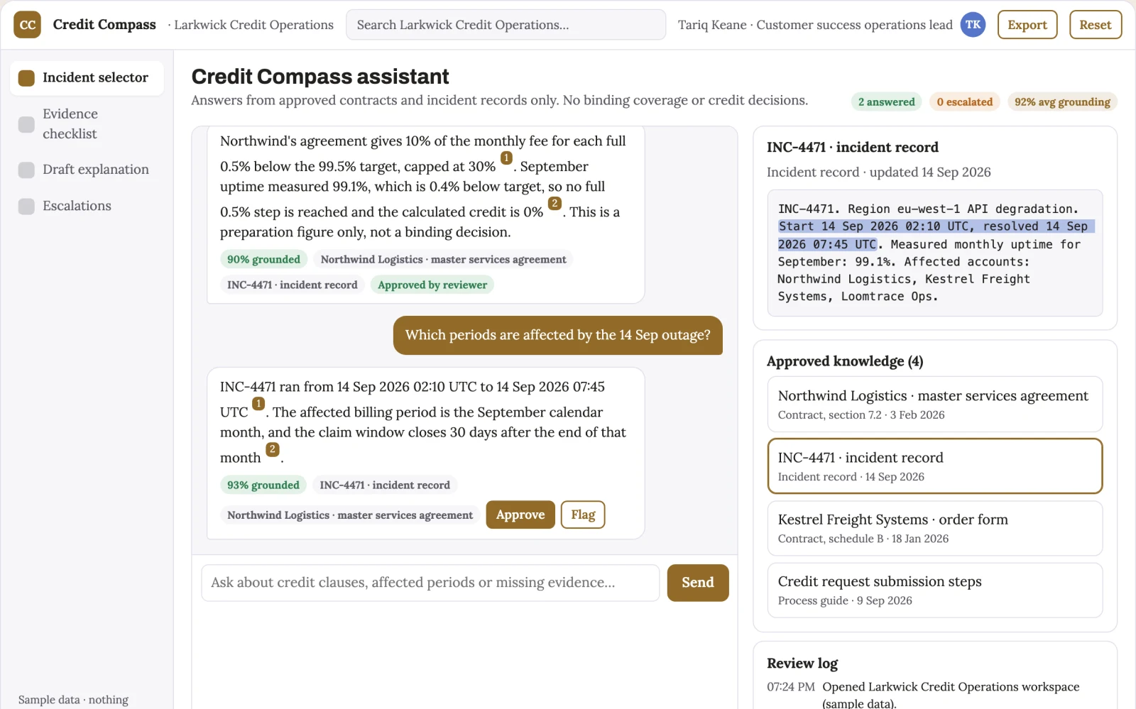 What Incident credit eligibility explainer looks like
