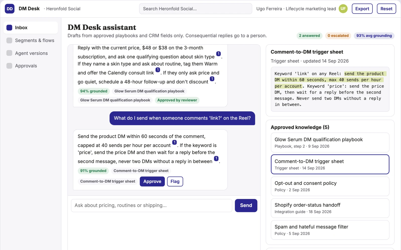 What Instagram DM automation and lead qualification console looks like