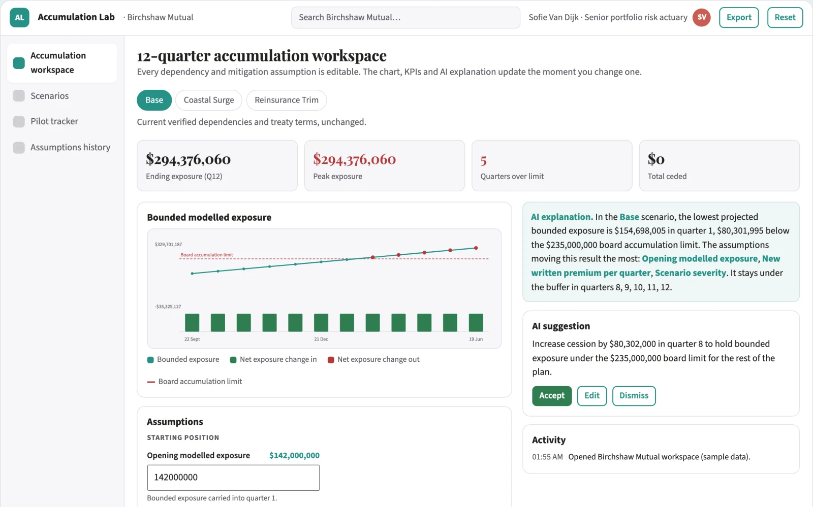 What Insurance portfolio accumulation scenario lab looks like
