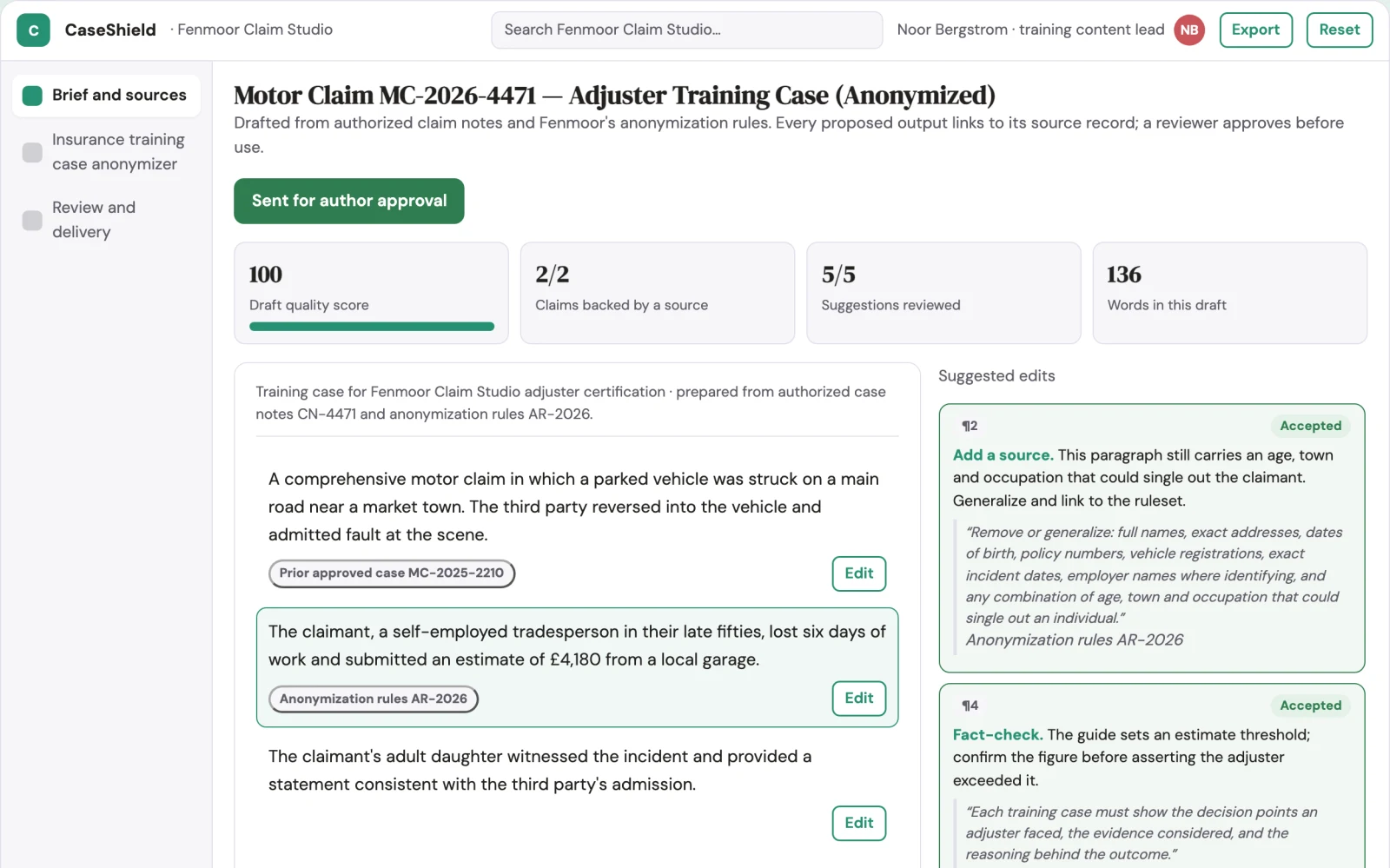 What Insurance training case anonymizer looks like